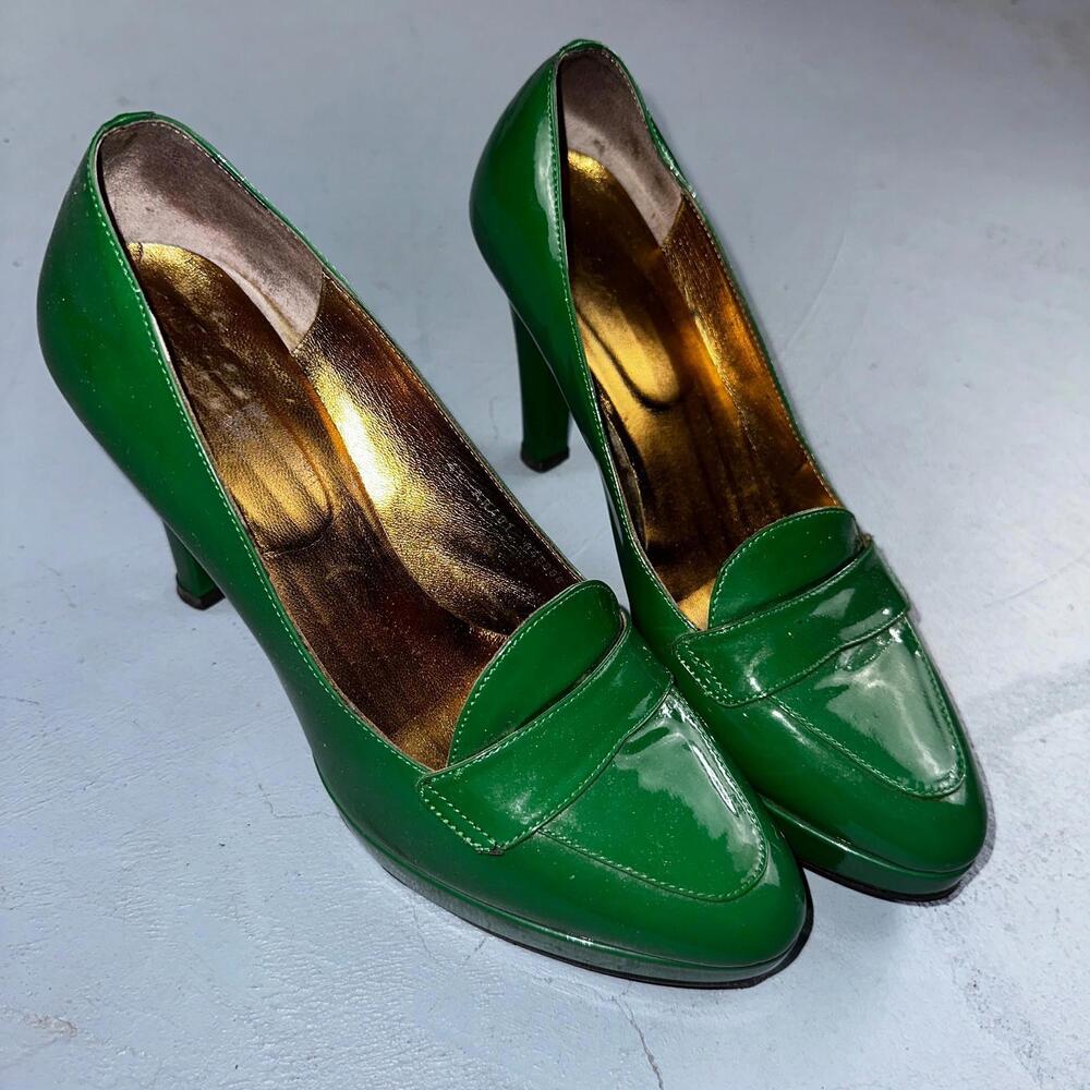 Boden Shoes Women's Size 41 Green Casadei Heel Pump Made In Italy Patent Leather - Picture 2 of 16
